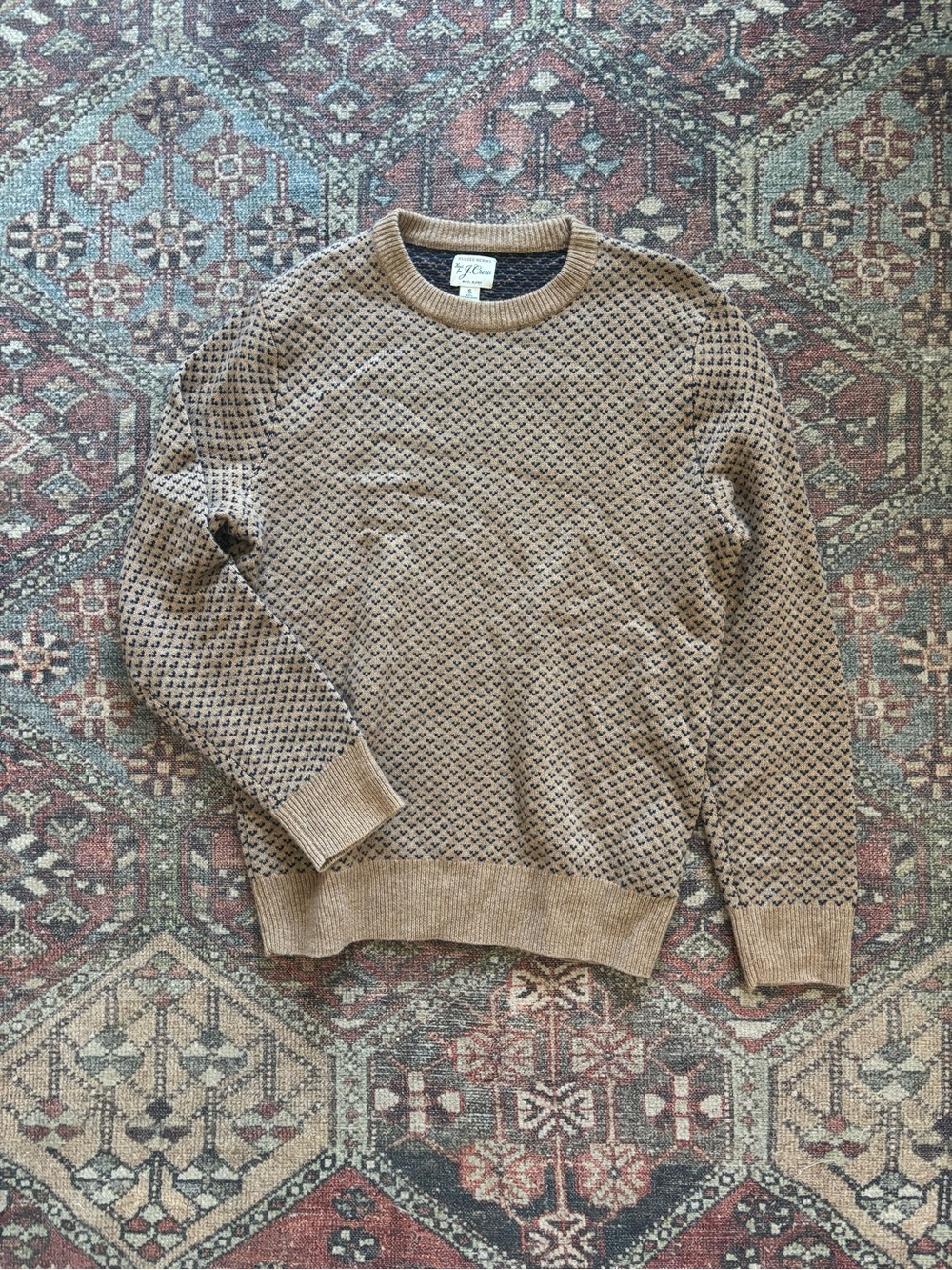 J. Crew Men's Brown Patterned Crewneck Sweater